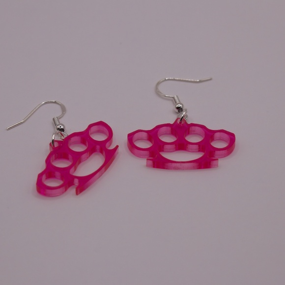 Jewelry - Acrylic Brass Knuckle Earrings Pink